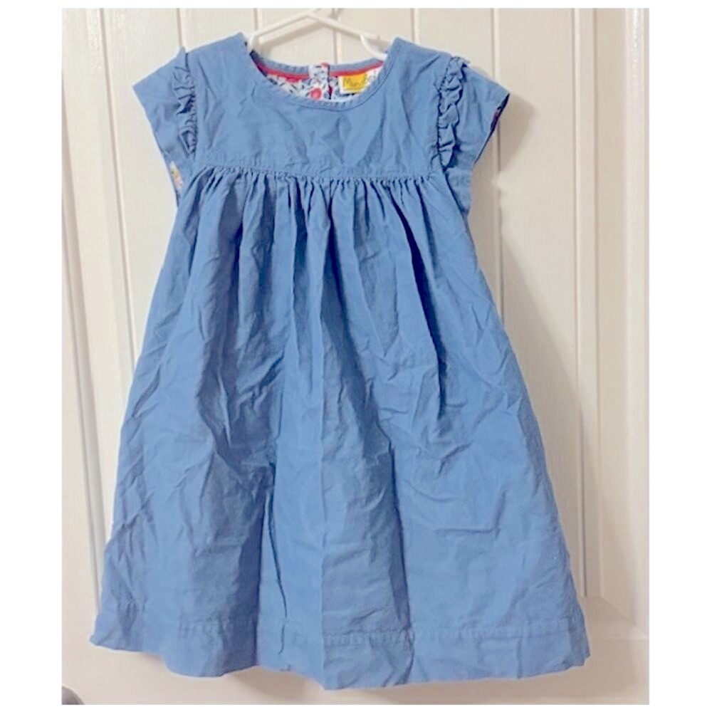 Mini Boden Blue Cord Floral Lined Cap Sleeve Dress 6/7Y